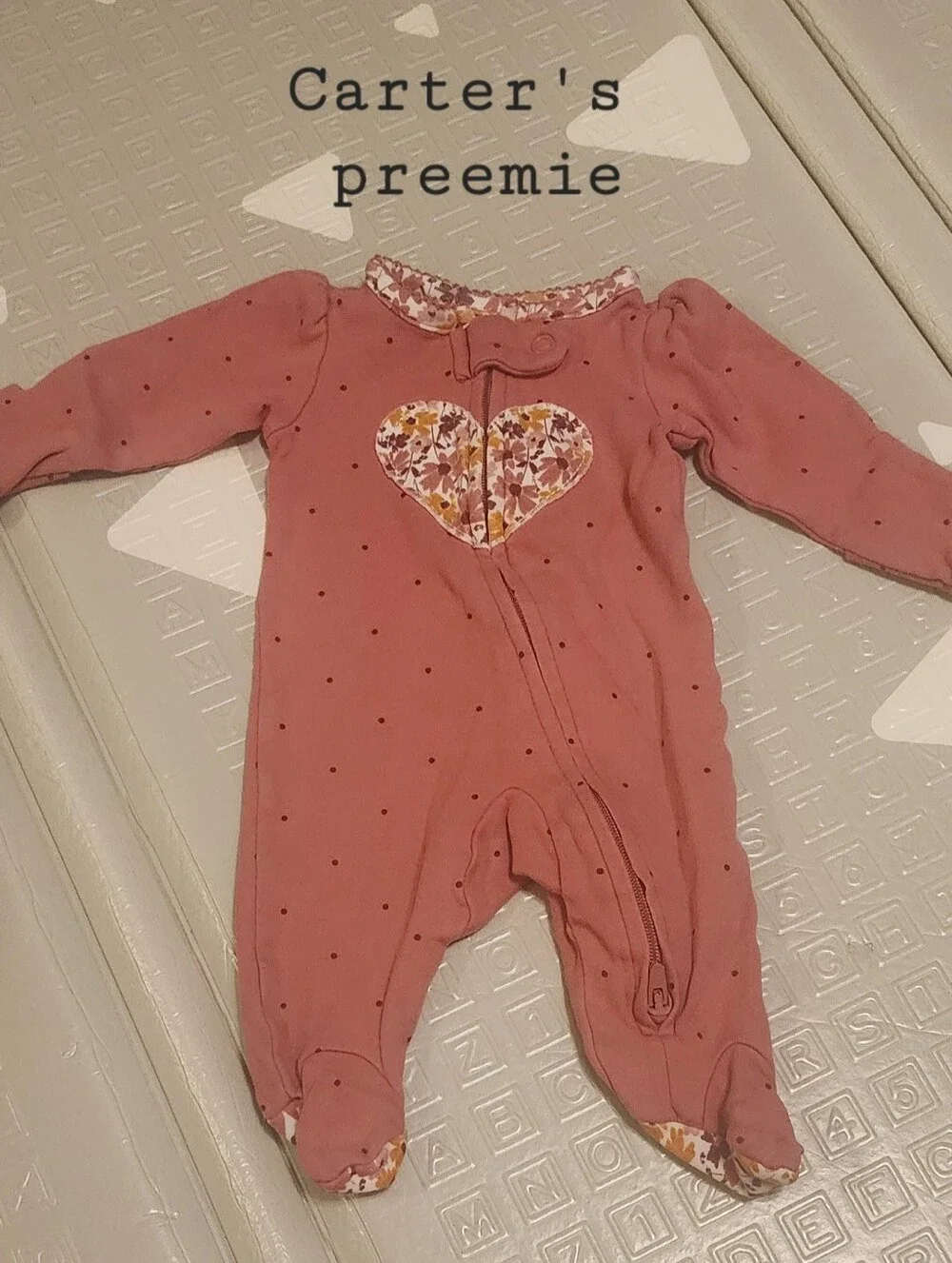 Carter's Dusty Pink Floral Heart Preemie Footed One-Piece